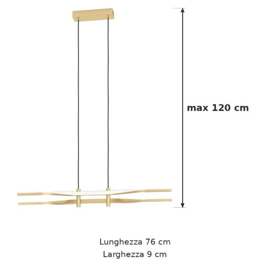Eglo colmeal lampadario led 21w 3000k 76cm per sala da pranzo moderno ottone