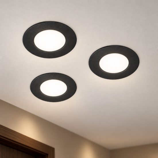 Eglo fueva 6 set 3 faretti da incasso per cartongesso led 3x3,7w cct 2700k 6500k foro 7,5cm nero