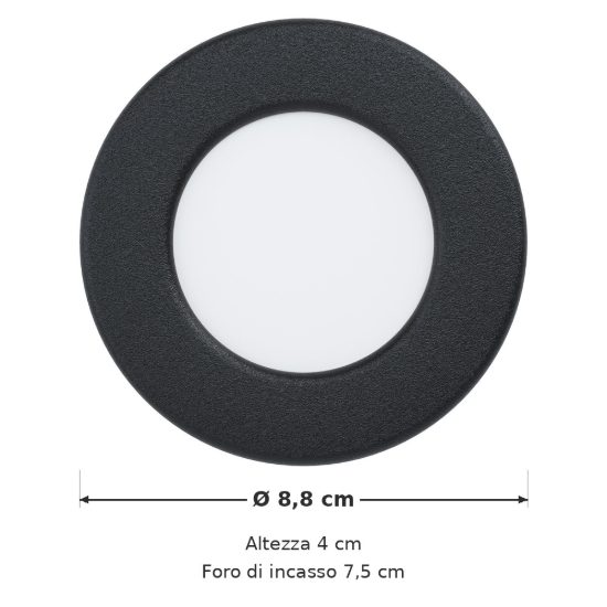 Eglo fueva 6 faretto da incasso per cartongesso led 3,7w cct 2700k 6500k foro 7,5cm nero