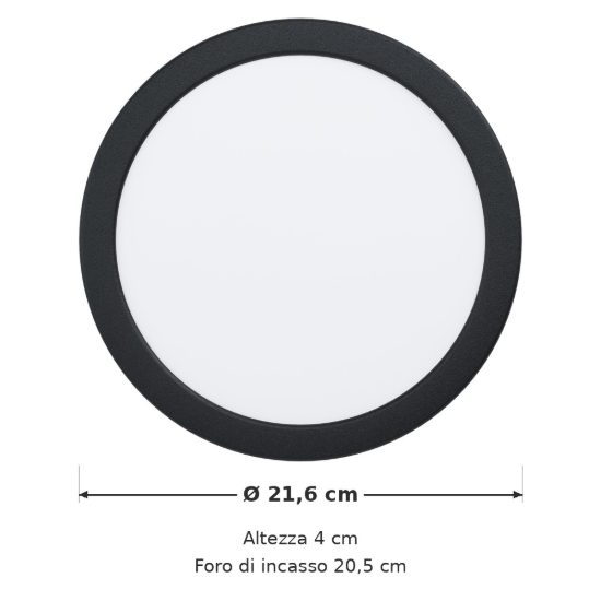 Eglo fueva 6 faretto da incasso per cartongesso led 18,5w cct 2700k 6500k foro 20,5cm rotondo nero