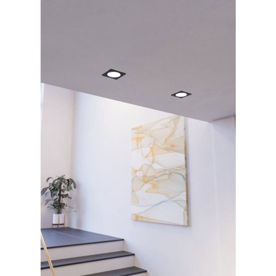 Eglo fueva 6 faretto da incasso per cartongesso led 6,3w cct 2700k 6500k foro 10,5cm quadrato nero