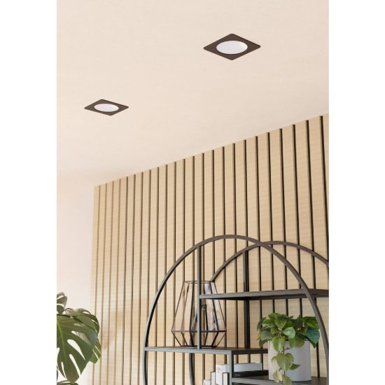 Eglo fueva 6 faretto da incasso per cartongesso led 6,3w cct 2700k 6500k foro 10,5cm quadrato nero