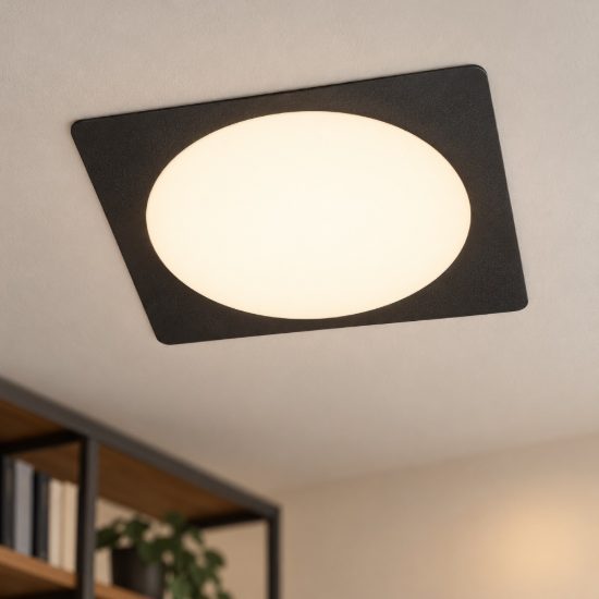 Eglo fueva 6 faretto da incasso per cartongesso led 10,5w cct 2700k 6500k foro 15,5cm quadrato nero