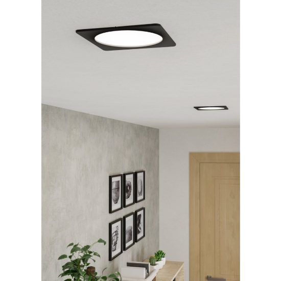 Eglo fueva 6 faretto da incasso per cartongesso led 10,5w cct 2700k 6500k foro 15,5cm quadrato nero