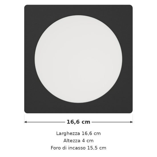 Eglo fueva 6 faretto da incasso per cartongesso led 10,5w cct 2700k 6500k foro 15,5cm quadrato nero