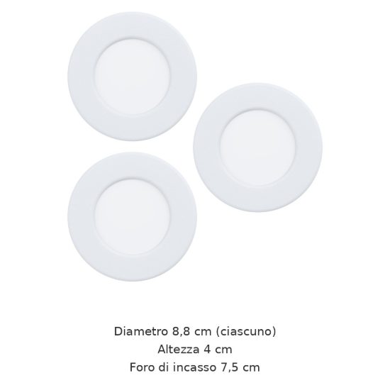 Eglo fueva 6 set 3 faretti da incasso per cartongesso led 3x3,7w cct 2700k 6500k foro 7,5cm bianco
