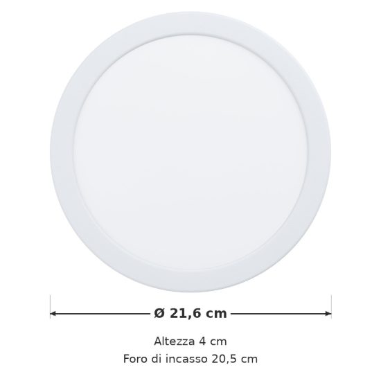 Eglo fueva 6 faretto da incasso per cartongesso led 18,5w cct 2700k 6500k foro 20,5cm rotondo bianco