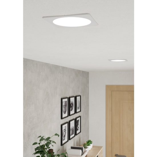 Eglo fueva 6 faretto da incasso per cartongesso led 10,5w cct 2700k 6500k foro 15,5cm quadrato bianco