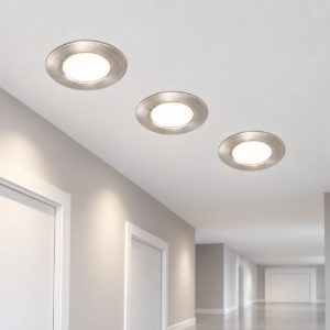 Eglo fueva 6 set 3 faretti da incasso per cartongesso led 3x3,7w cct 2700k 6500k foro 7,5cm nichel opaco