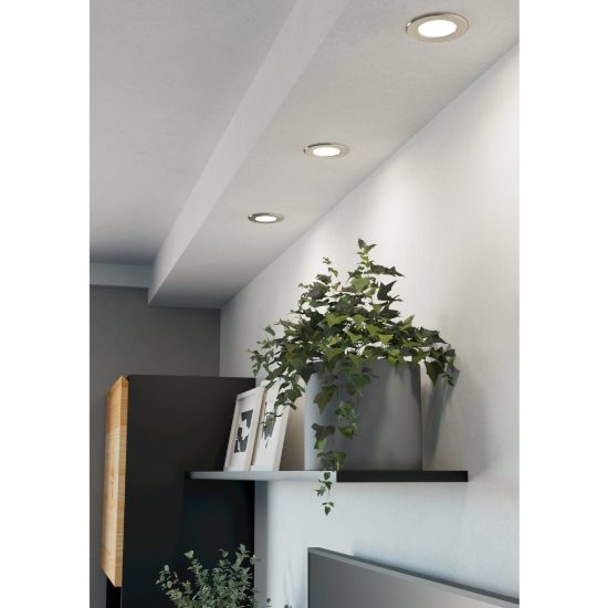 Eglo fueva 6 set 3 faretti da incasso per cartongesso led 3x3,7w cct 2700k 6500k foro 7,5cm nichel opaco