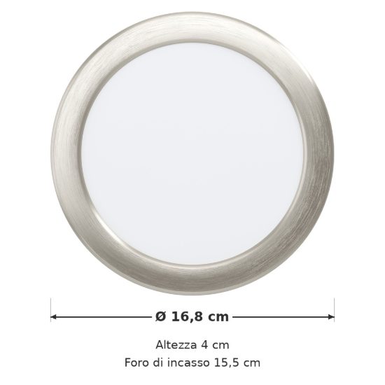 Eglo fueva 6 faretto da incasso per cartongesso led 10,5w cct 2700k 6500k foro 15,5cm rotondo nichel opaco