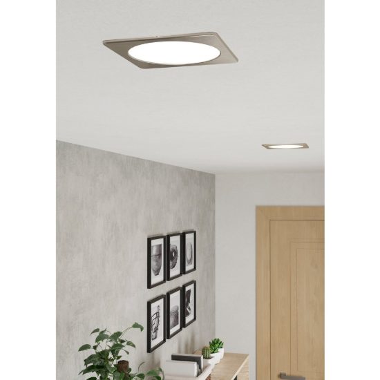 Eglo fueva 6 faretto da incasso per cartongesso led 10,5w cct 2700k 6500k foro 15,5cm quadrato nichel opaco