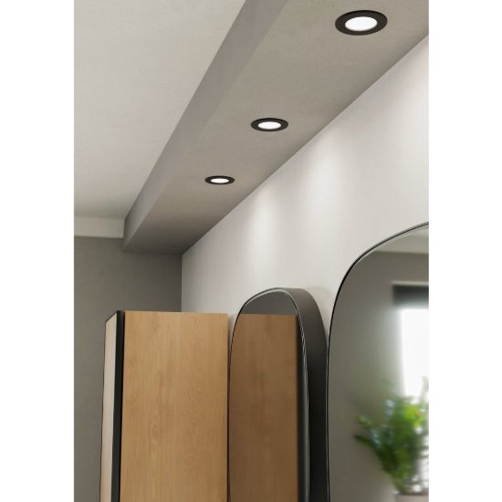 Eglo fueva 6 faretto da incasso per cartongesso led 3,7w cct 2700k 6500k ip44 foro 7,5cm nero