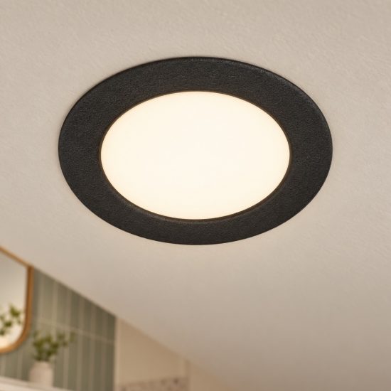 Eglo fueva 6 faretto da incasso per cartongesso led 6,3w cct 2700k 6500k ip44 foro 10,5cm rotondo nero