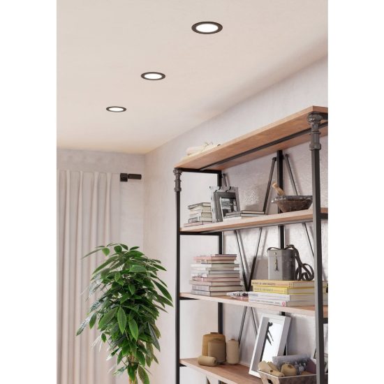 Eglo fueva 6 faretto da incasso per cartongesso led 6,3w cct 2700k 6500k ip44 foro 10,5cm rotondo nero