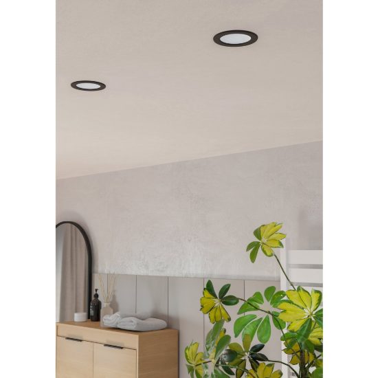 Eglo fueva 6 faretto da incasso per cartongesso led 6,3w cct 2700k 6500k ip44 foro 10,5cm rotondo nero
