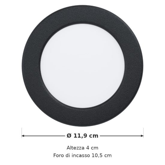 Eglo fueva 6 faretto da incasso per cartongesso led 6,3w cct 2700k 6500k ip44 foro 10,5cm rotondo nero