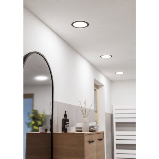 Eglo fueva 6 faretto da incasso per cartongesso led 10,5w cct 2700k 6500k ip44 foro 15,5cm rotondo nero