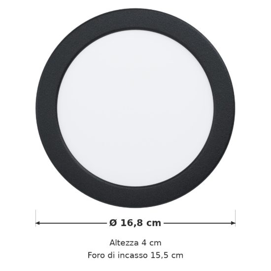 Eglo fueva 6 faretto da incasso per cartongesso led 10,5w cct 2700k 6500k ip44 foro 15,5cm rotondo nero