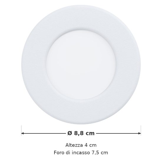 Eglo fueva 6 faretto da incasso per cartongesso led 3,7w cct 2700k 6500k ip44 foro 7,5cm bianco