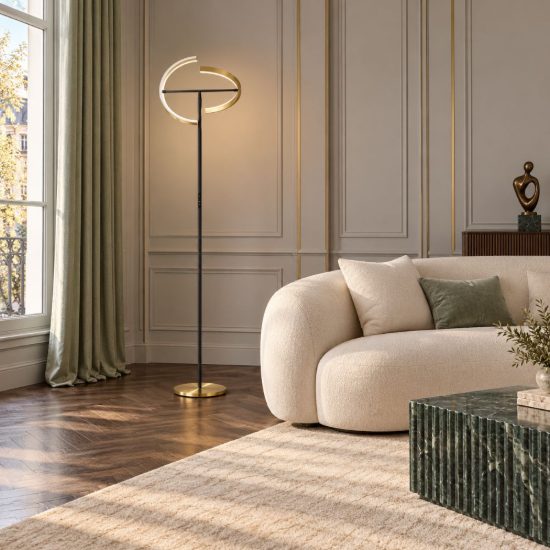 Eglo castelpoto piantana led 17,6w 3000k 180cm dimmerabile per soggiorno moderna ottone e nera