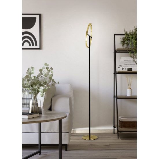 Eglo castelpoto piantana led 17,6w 3000k 180cm dimmerabile per soggiorno moderna ottone e nera