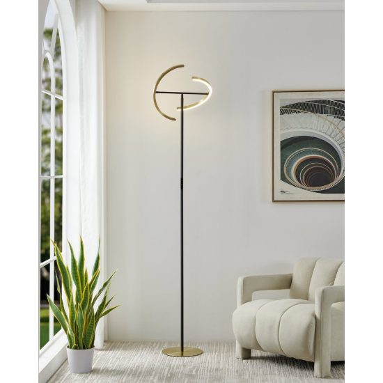 Eglo castelpoto piantana led 17,6w 3000k 180cm dimmerabile per soggiorno moderna ottone e nera