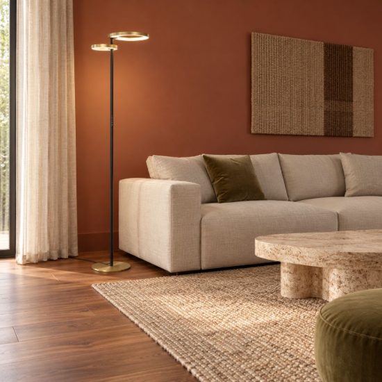 Eglo castelpoto 1 piantana led 28w cct 2700k 6500k 180cm per soggiorno moderna ottone e nera
