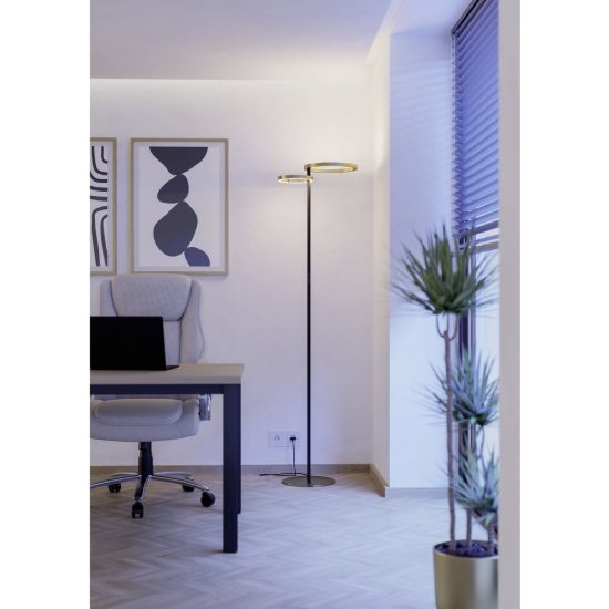 Eglo castelpoto 1 piantana led 28w cct 2700k 6500k 180cm per soggiorno moderna ottone e nera