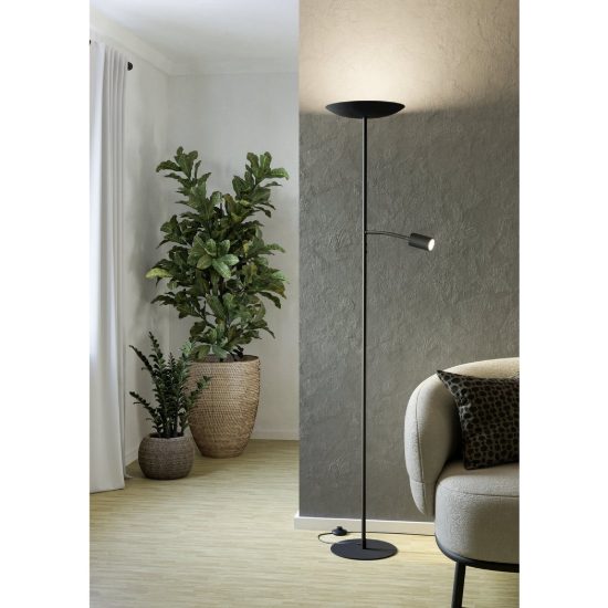 Eglo conivarino piantana led 30,5w 2700k 170cm dimmerabile per soggiorno moderna nera