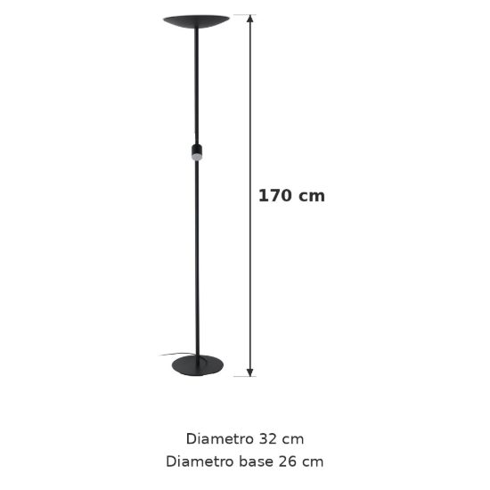 Eglo conivarino piantana led 30,5w 2700k 170cm dimmerabile per soggiorno moderna nera