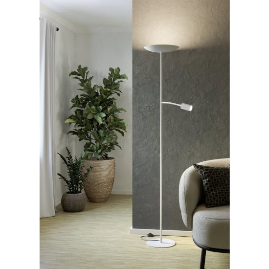 Eglo conivarino piantana led 30,5w 2700k 170cm dimmerabile per soggiorno moderna bianca