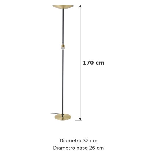 Eglo conivarino piantana led 30,5w 2700k 170cm dimmerabile per soggiorno moderna ottone e nera