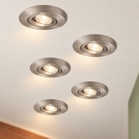 Eglo barranco gu10 set 5 faretti da incasso per cartongesso orientabili foro 6,8cm nichel opaco