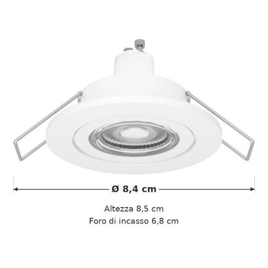 Eglo barranco gu10 faretto da incasso per cartongesso orientabile led 4,5w 3000k ip44 foro 6,8cm bianco