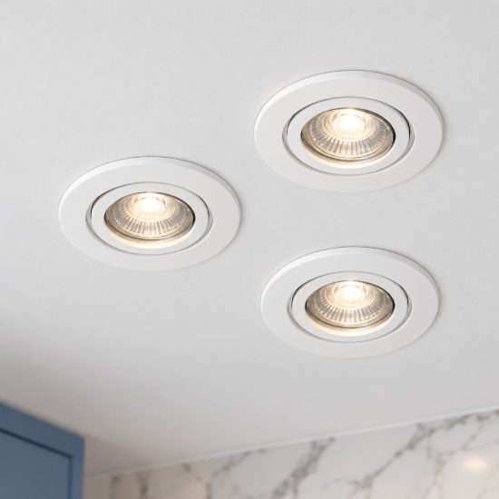 Eglo barranco gu10 set 3 faretti da incasso per cartongesso orientabili led 3x4,5w 3000k ip44 foro 6,8cm bianco