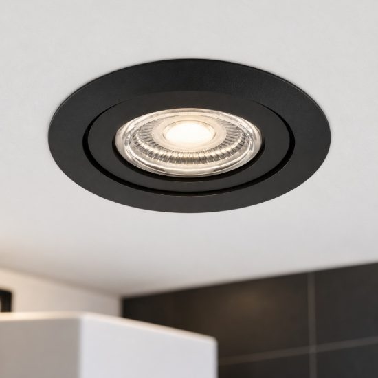 Eglo barranco gu10 faretto da incasso per cartongesso orientabile led 4,5w 3000k ip44 foro 6,8cm nero