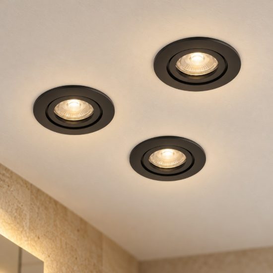 Eglo barranco gu10 set 3 faretti da incasso per cartongesso orientabili led 3x4,5w 3000k ip44 foro 6,8cm nero