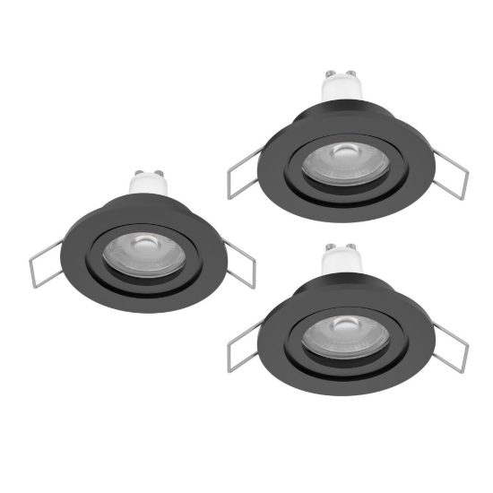 Eglo barranco gu10 set 3 faretti da incasso per cartongesso orientabili led 3x4,5w 3000k ip44 foro 6,8cm nero