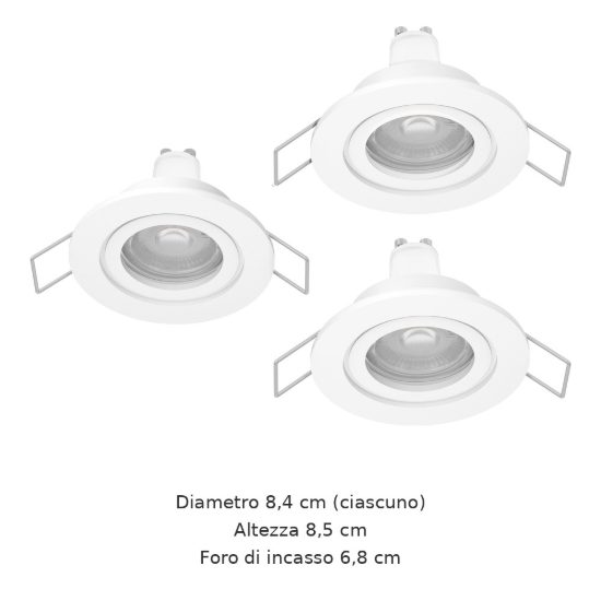 Eglo barranco gu10 set 3 faretti da incasso per cartongesso orientabili led 3x4,5w 4000k ip44 foro 6,8cm bianco