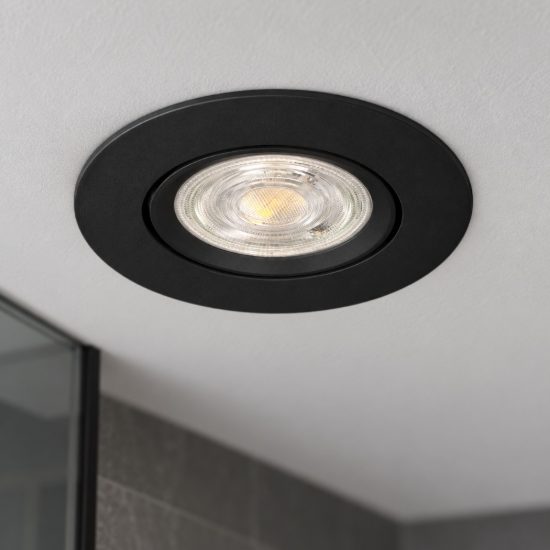 Eglo barranco gu10 faretto da incasso per cartongesso orientabile led 4,5w 4000k ip44 foro 6,8cm nero
