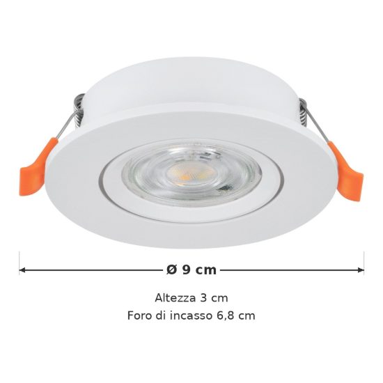 Eglo barranco faretto da incasso per cartongesso orientabile led 4,5w cct 2700k 6500k foro 6,8cm bianco