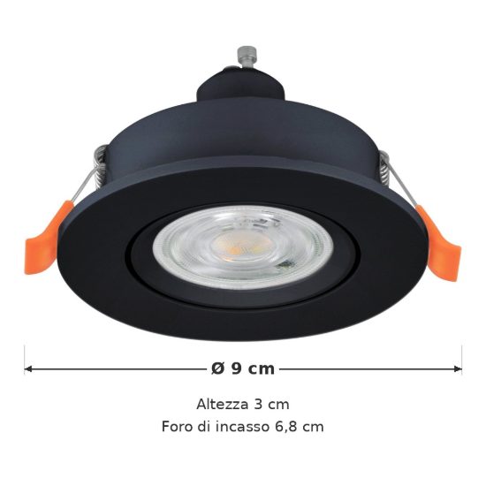 Eglo barranco faretto da incasso per cartongesso orientabile led 4,5w cct 2700k 6500k foro 6,8cm nero