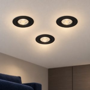 Eglo barranco set 3 faretti da incasso per cartongesso orientabili led 3x4,5w cct 2700k 6500k foro 6,8cm nero
