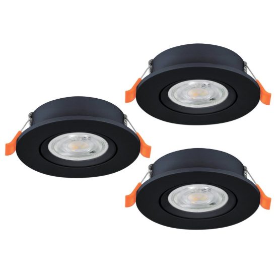 Eglo barranco set 3 faretti da incasso per cartongesso orientabili led 3x4,5w cct 2700k 6500k foro 6,8cm nero