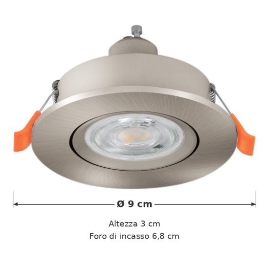 Eglo barranco faretto da incasso per cartongesso orientabile led 4,5w cct 2700k 6500k foro 6,8cm nichel opaco