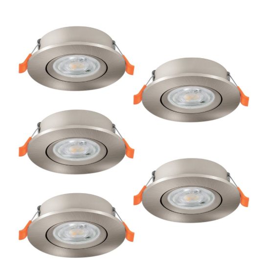 Eglo barranco set 5 faretti da incasso per cartongesso orientabili led 5x4,5w cct 2700k 6500k foro 6,8cm nichel opaco