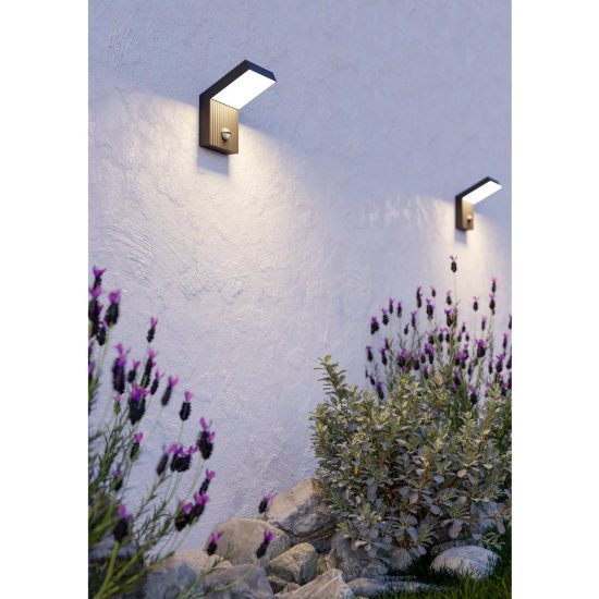 Eglo grottazzolina applique da esterno led 10w 3000k 11cm ip65 moderna rettangolare nera con sensore di movimento