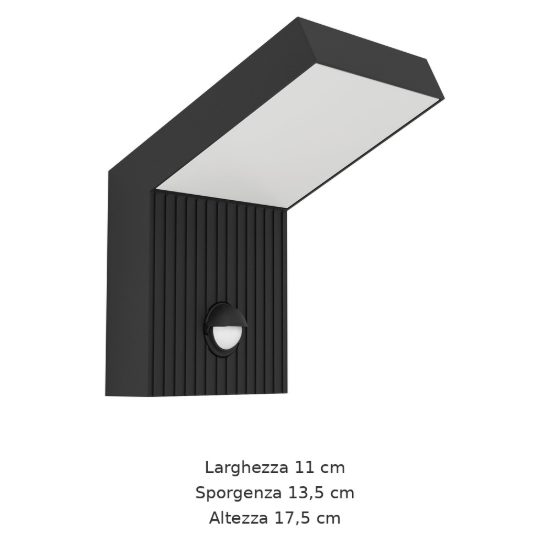 Eglo grottazzolina applique da esterno led 10w 3000k 11cm ip65 moderna rettangolare nera con sensore di movimento
