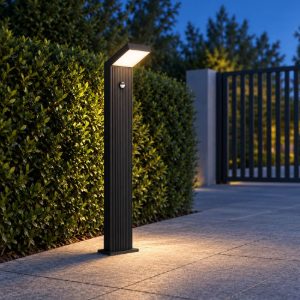 Eglo grottazzolina lampioncino da giardino led 10w 3000k 80cm ip65 moderno quadrato nero con sensore di movimento
